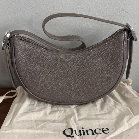 Quince - Italian Leather Mini Crescent Shoulder Bag in Taupe - Picture 3 of 13